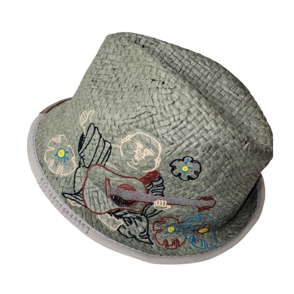 True Religion Y2K Trillby Fedora Straw Gray Size L/XL World Tour Buddha